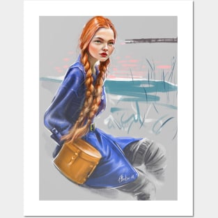 Girl in blue coat Posters and Art